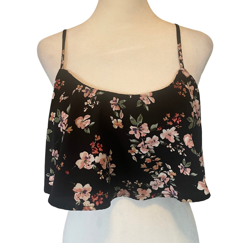 Forever 21 Women Y2K Dark Floral Fairy Cropped Cami Whimsigoth Small Festival